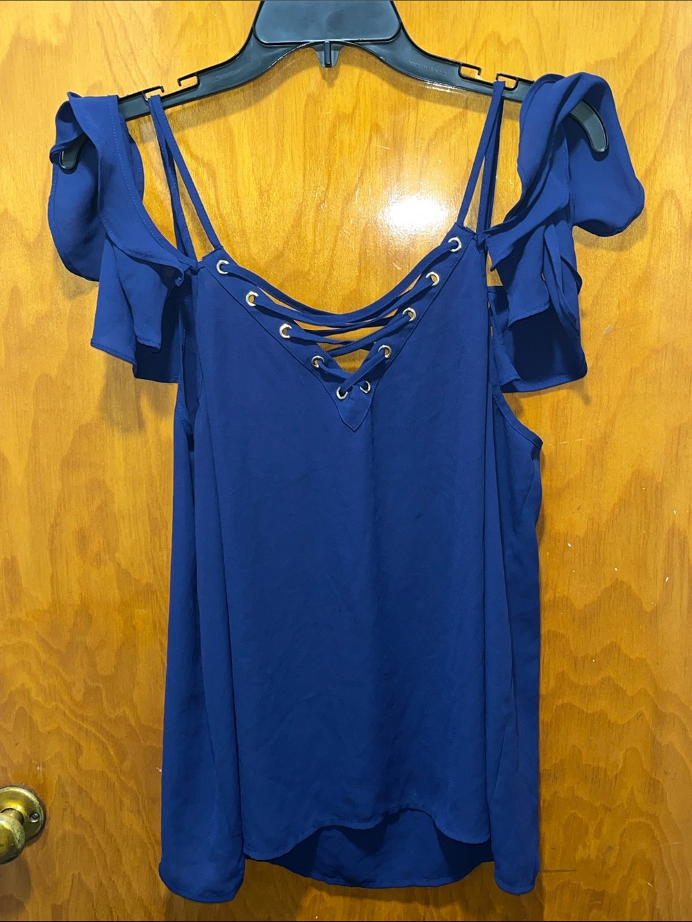 Express Navy Blue Cold-Shoulder Lace-Up Camisole